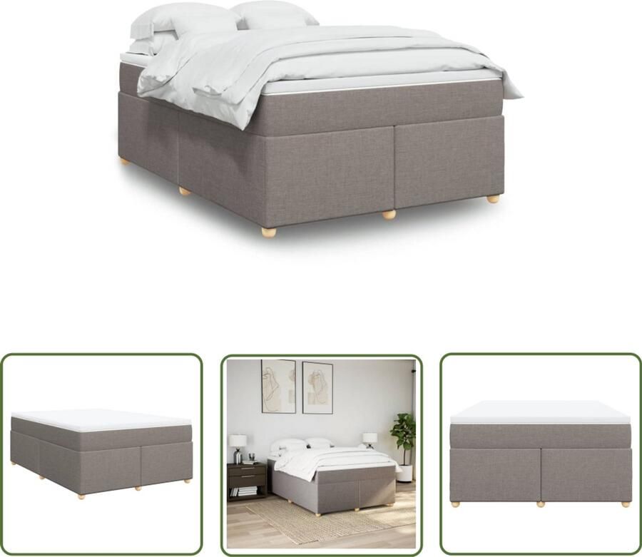 VidaXL Boxspring met matras stof taupe 140x200 cm Boxspring Matras Slaapcomfort Boxspringbed Pocketvering