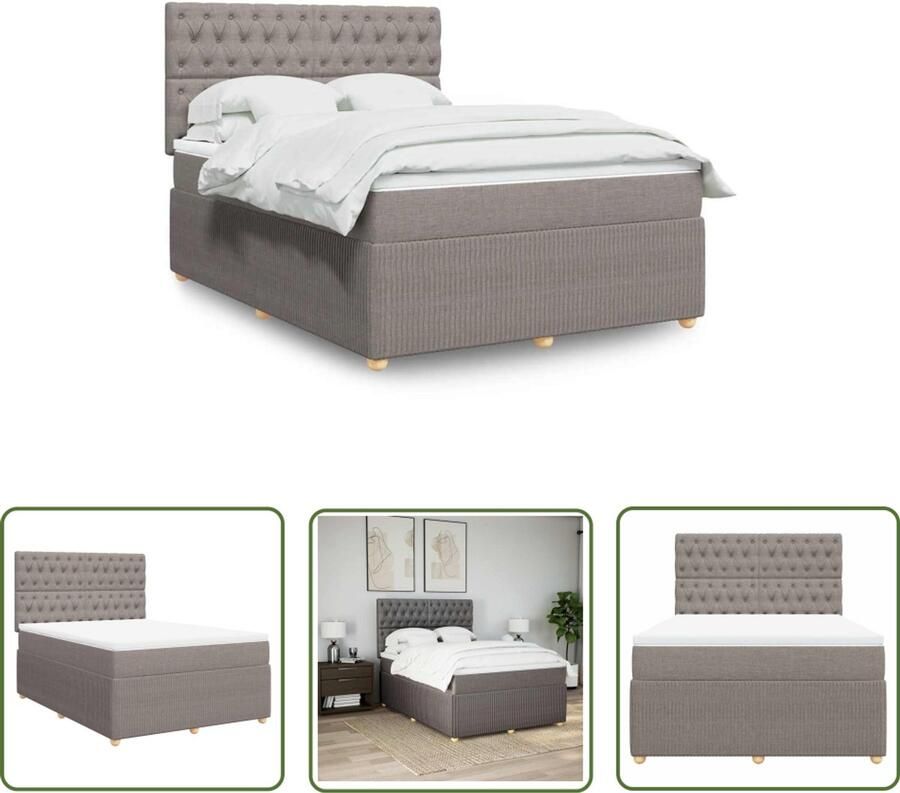 VidaXL Boxspring met matras stof taupe 140x200 cm Boxspring Matras Tapijt Slaapcomfort Bedroom Furniture