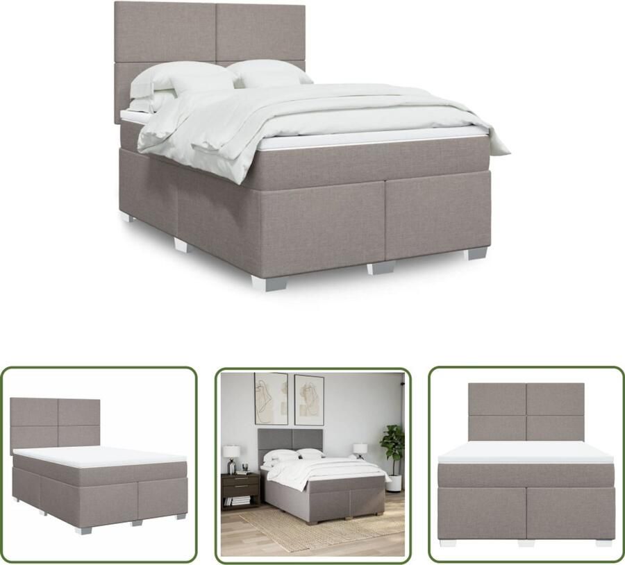 VidaXL Boxspring met matras stof taupe 160x200 cm Boxspring Matras Bed Slaapkamer Tapijt