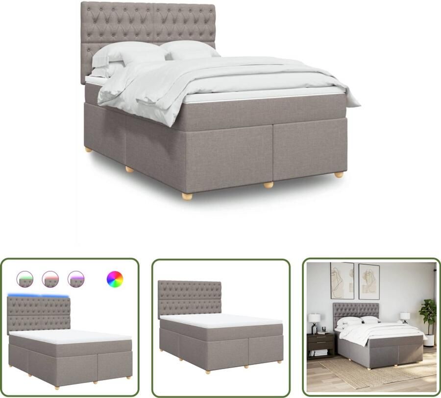 VidaXL Boxspring met matras stof taupe 160x200 cm Boxspring Matras Led Verlichting Taupe Bedroom Furniture
