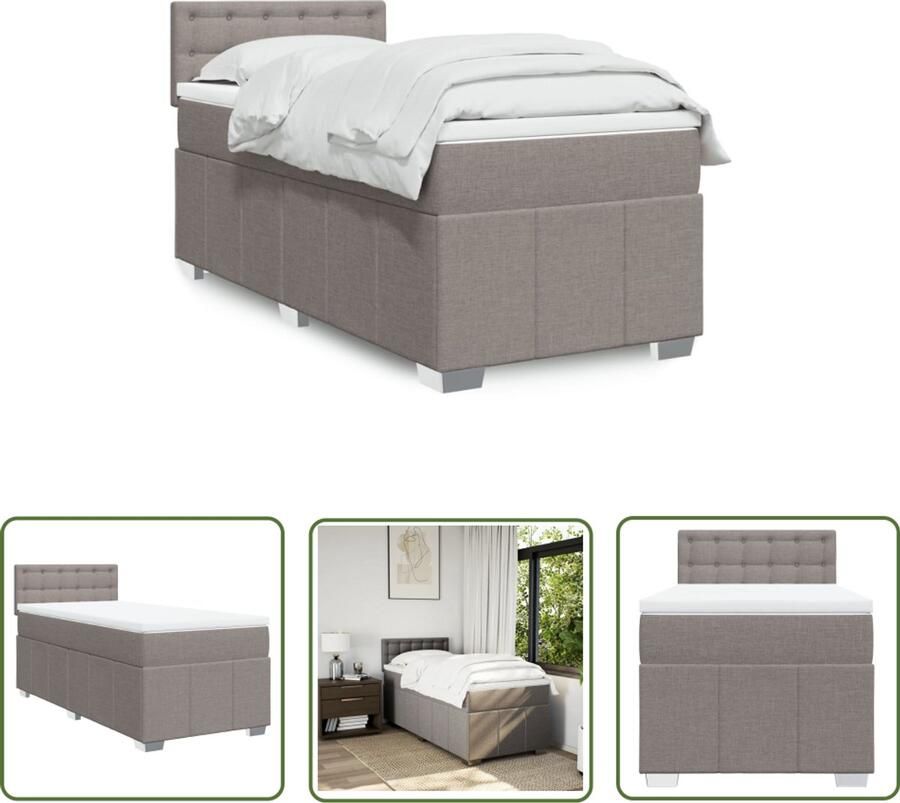 VidaXL Matras Boxspring met matras stof taupe 90x200 cm Tapijt Bed Frame Bedroom Furniture