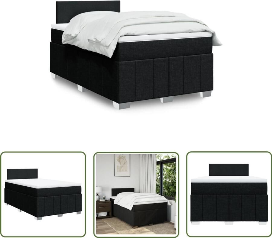 VidaXL Boxspring met matras stof zwart 120x190 cm Boxspring Matras Bed Frame Hoofdbord Pocketvering