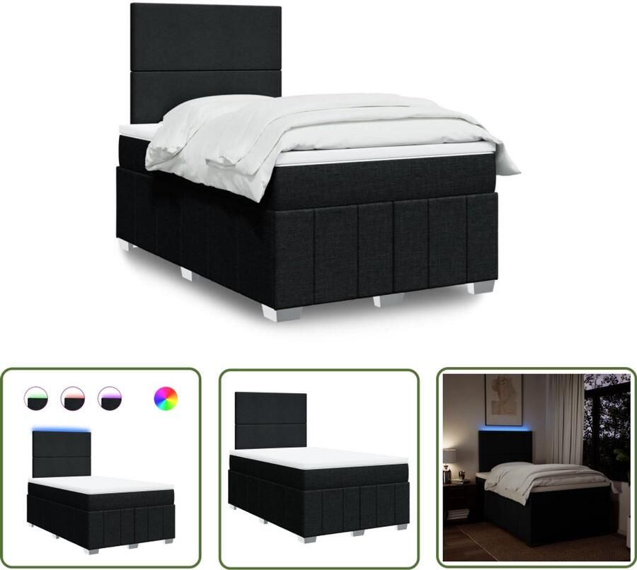 VidaXL Boxspring met matras stof zwart 120x190 cm Boxspring Matras Led Verlichting Hoofdbord Pocketvering
