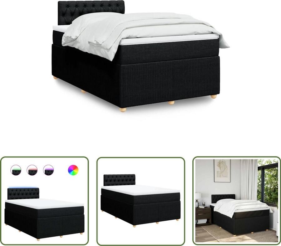VidaXL Boxspring met matras stof zwart 120x200 cm Boxspring Matras Bed Frame Led Verlichting Zwarte Boxspring