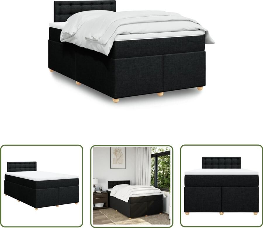 VidaXL Boxspring met matras stof zwart 120x200 cm Boxspring Matras Boxspringbed Slaapcomfort Pocketvering