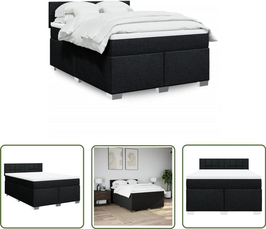 VidaXL Boxspring met matras stof zwart 140x190 cm Boxspring Matras Bed Frame Hoofdbord Pocketvering - Foto 2