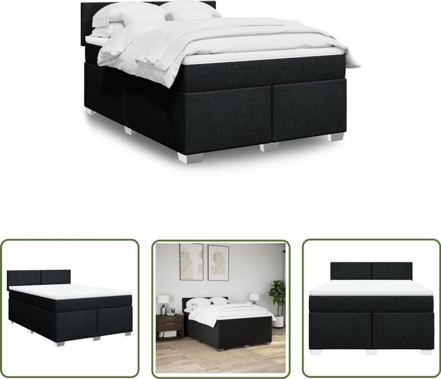 VidaXL Boxspring met matras stof zwart 140x190 cm Boxspring Matras Bed Frame Hoofdbord Zwarte Boxspring