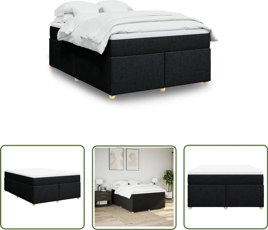 VidaXL Boxspring met matras stof zwart 140x190 cm Boxspring Matras Bed Frame Pocketvering Kruipruimte