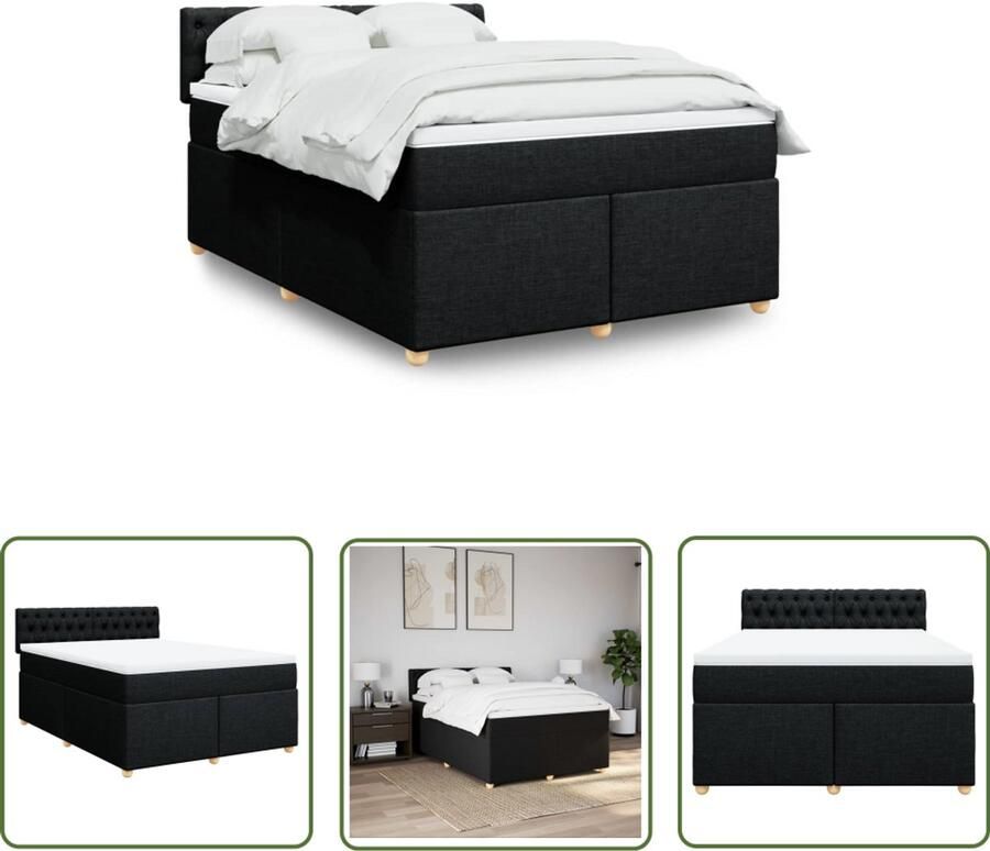 VidaXL Boxspring met matras stof zwart 140x190 cm Boxspring Matras Bed Frame Slaapcomfort Nacht