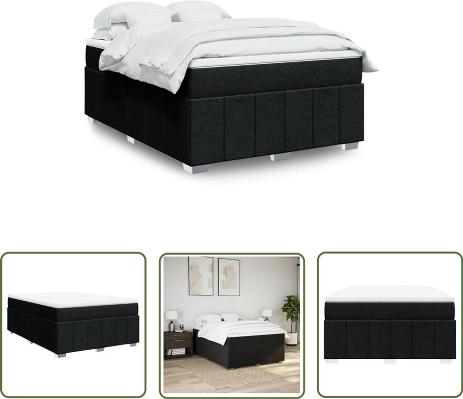 VidaXL Boxspring met matras stof zwart 140x190 cm Boxspring Matras Bed Frame Slaapkamer Zwarte Boxspring