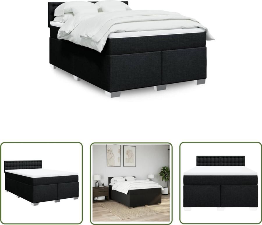 VidaXL Boxspring met matras stof zwart 140x190 cm Boxspring Matras Slaapcomfort Bed Frame Bedroom Furniture