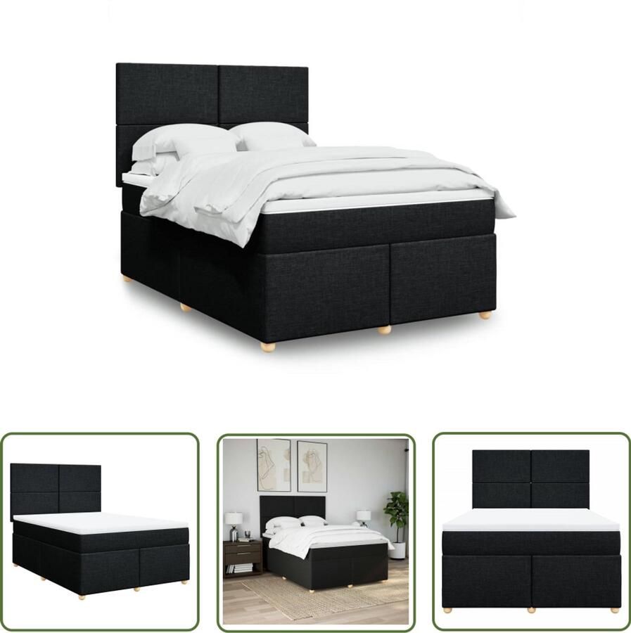 VidaXL Boxspring met matras stof zwart 140x190 cm Boxspring Matras Slaapcomfort Bed Frame Hoofdbord