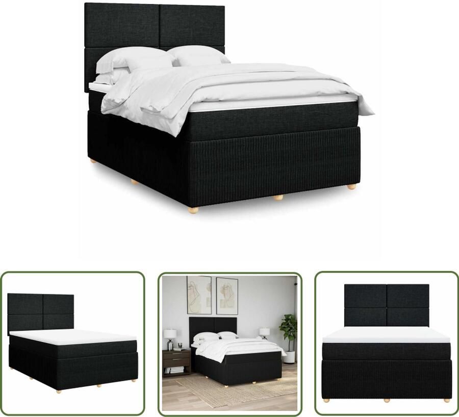 VidaXL Boxspring met matras stof zwart 140x190 cm Boxspring Matras Slaapcomfort Pocketvering Hoofdbord