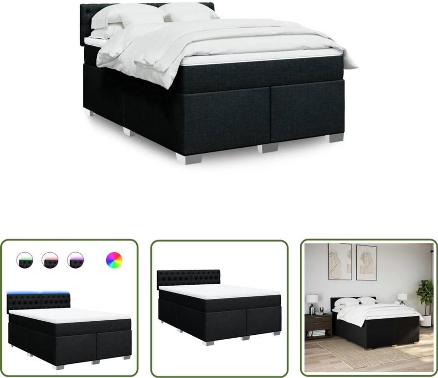 VidaXL Boxspring met matras stof zwart 140x200 cm Boxspring Matras Led Verlichting Bedroom Furniture Zwarte Boxspring