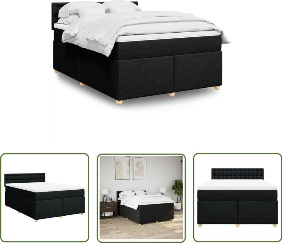 VidaXL Boxspring met matras stof zwart 140x200 cm Boxspring Matras Slaapcomfort Bed Frame Bedroom Furniture