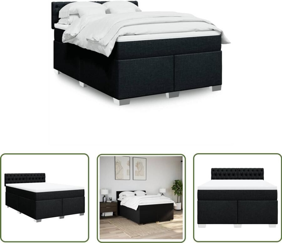 VidaXL Boxspring met matras stof zwart 160x200 cm Boxspring Matras Bed Frame Boxspringbed Slaapkamer - Foto 2