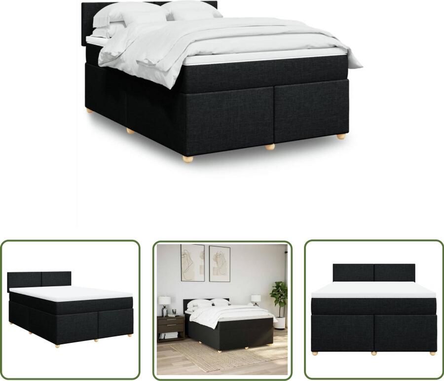 VidaXL Boxspring met matras stof zwart 160x200 cm Boxspring Matras Boxspringbed Slaapcomfort Pocketvering