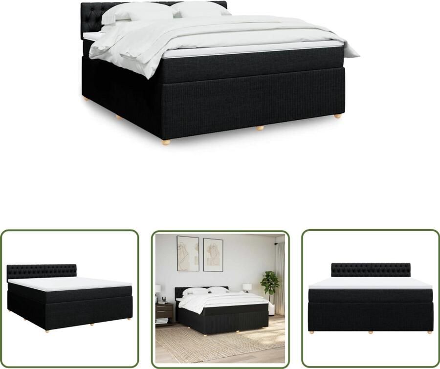 VidaXL Boxspring met matras stof zwart 180x200 cm Boxspring Matras Bed Frame Slaapkamer Nacht