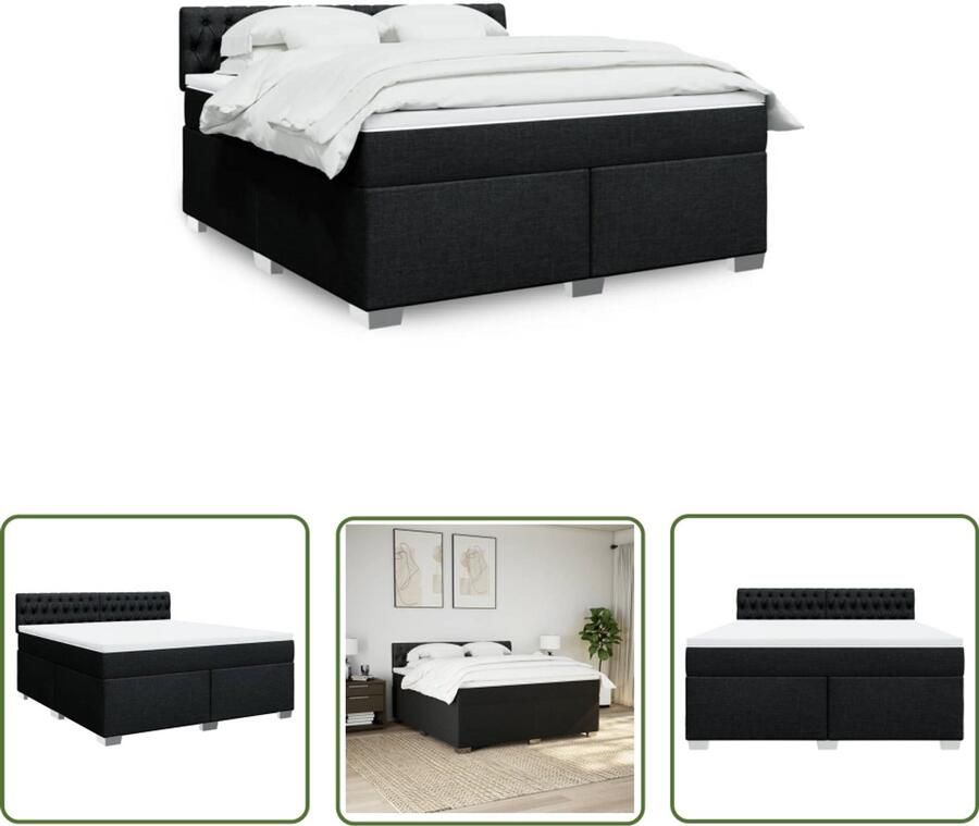 VidaXL Boxspring met matras stof zwart 180x200 cm Boxspring Matras Bed Slaapkamer Boxspringbed - Foto 2