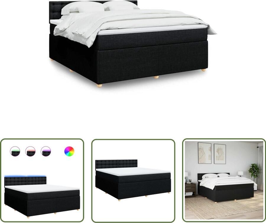 VidaXL Boxspring met matras stof zwart 180x200 cm Boxspring Matras Led Verlichting Bedroom Furniture Slaapkamerdecoratie