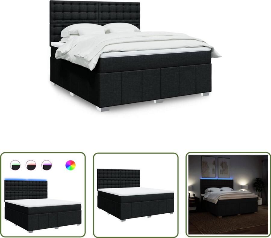 VidaXL Boxspring met matras stof zwart 180x200 cm Boxspring Matras Led Verlichting Hoofdbord Bedroom Furniture