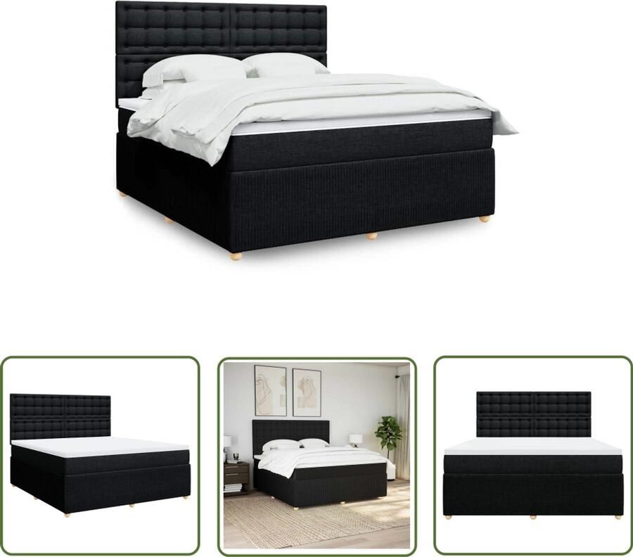 VidaXL Boxspring met matras stof zwart 180x200 cm Boxspring Matras Slaapcomfort Bed Frame Hoofdbord