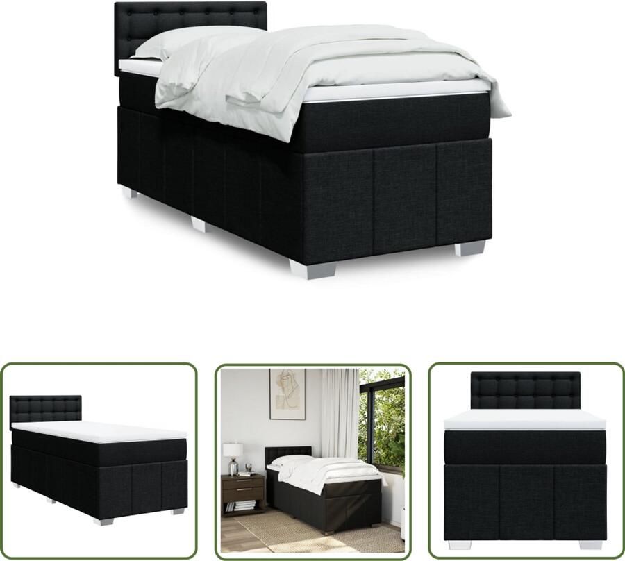VidaXL Boxspring met matras stof zwart 90x200 cm Boxspring Matras Boxspringbed Slaapcomfort Pocketvering