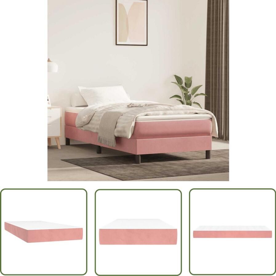 The Living Store Pocketveringmatras 100x210x20 cm fluweel roze Pocketveringmatras Matras Fluweel Slapen Slaapcomfort