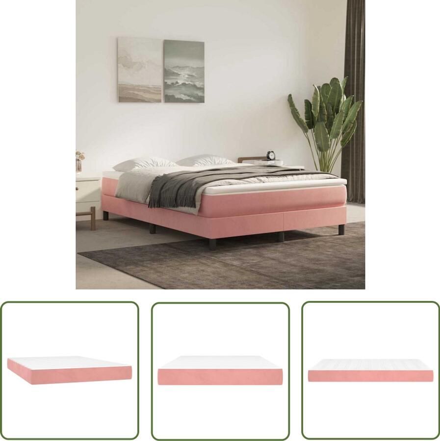 The Living Store Pocketveringmatras 140x220x20 cm fluweel roze Pocketveringmatras Matras Fluweel Zachte Matras Goede Nachtrust