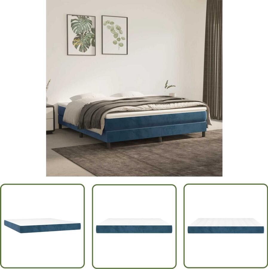 The Living Store Pocketveringmatras 160x210x20 cm fluweel donkerblauw Pocketveringmatras Matras Fluweel Matras Donkere Blauwe Matras Tweepersoons Matras