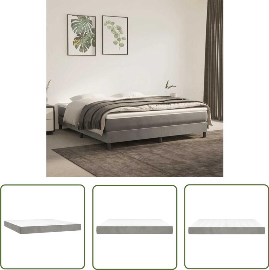 The Living Store Pocketveringmatras 160x220x20 cm fluweel lichtgrijs Pocketveringmatras Matras Fluweel Ligcomfort Slaapcomfort