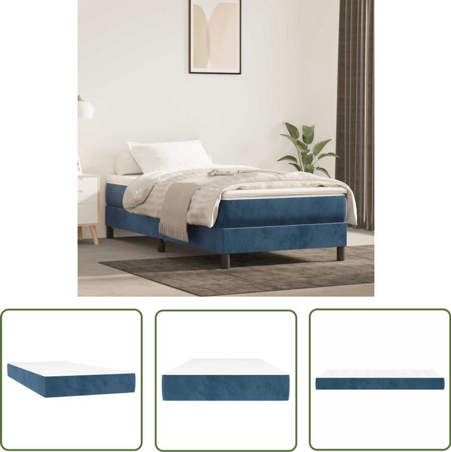 The Living Store Pocketveringmatras 80x210x20 cm fluweel donkerblauw Pocketveringmatras Matras Fluweel Nacht Slaapcomfort