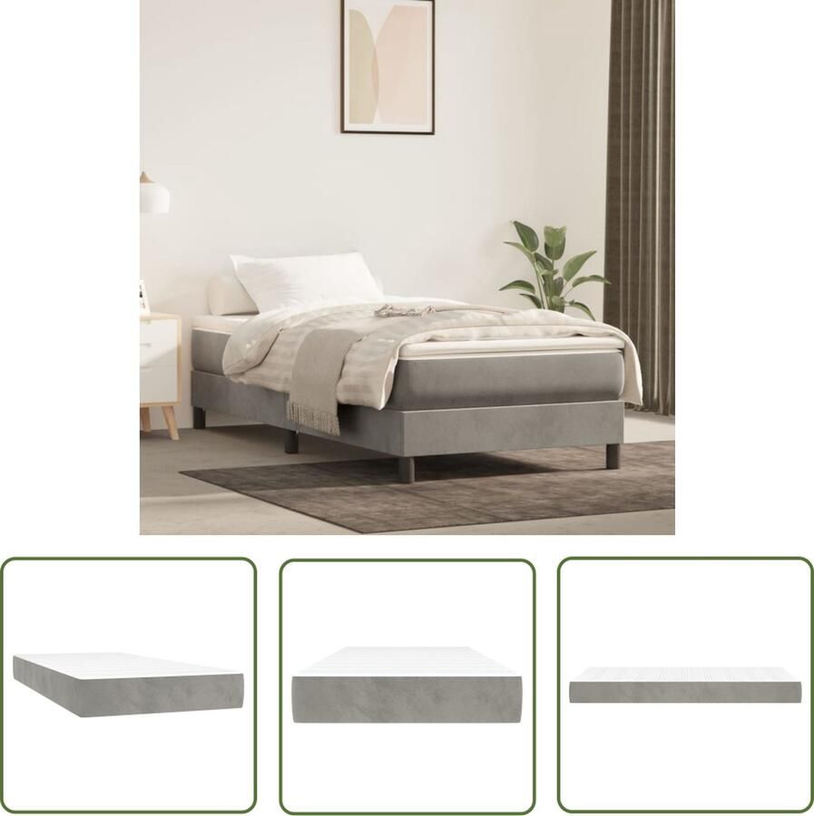 The Living Store Pocketveringmatras 90x190x20 cm fluweel lichtgrijs Pocketveringmatras Matras Fluweel Matras Velvet Matras Tweepersoonsmatras