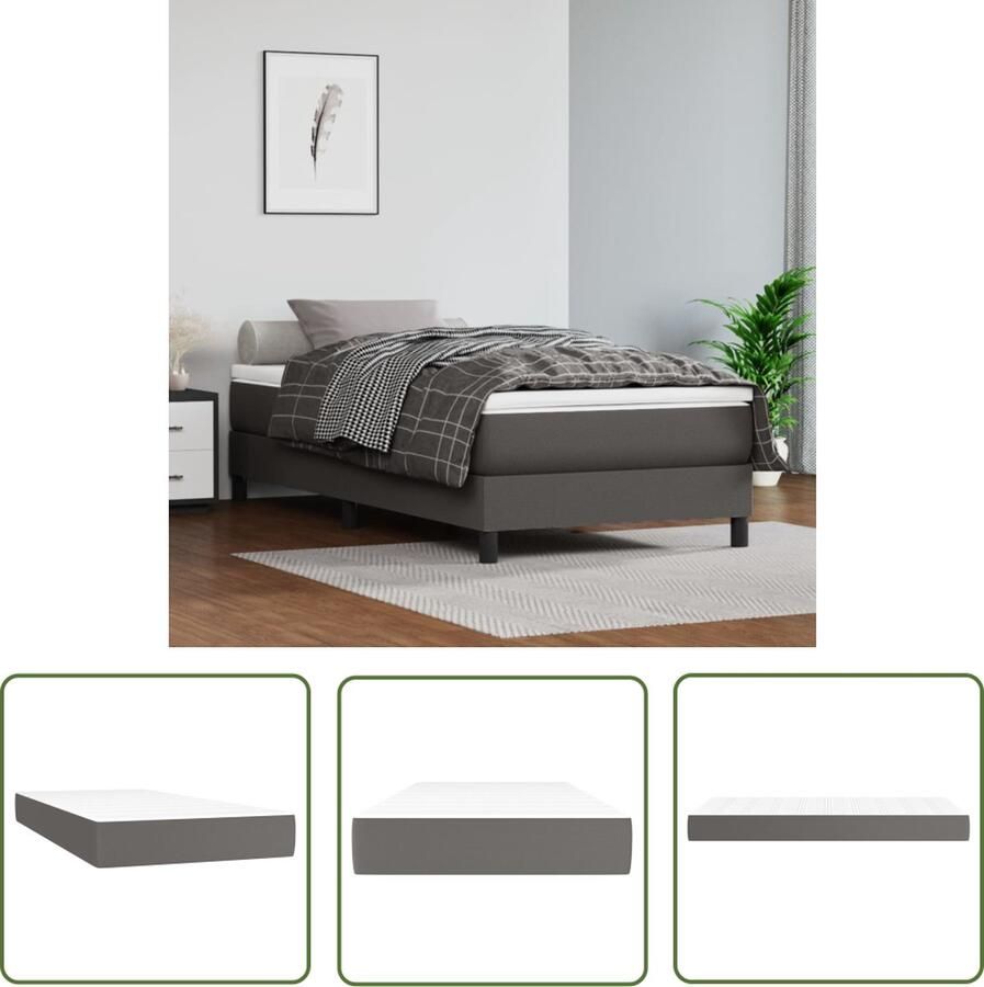 The Living Store Pocketveringmatras Kunstleer Pocketveren en schuim 90x190x20 cm Middelharde ondersteuning Wit en grijs Pocketveringmatras Matras Kunstleer Matras Medium Hard Matras Tweepersoons Matras