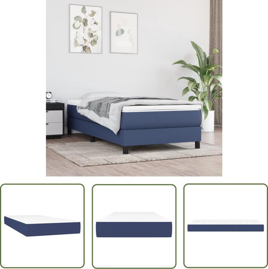 The Living Store Pocketveringmatras Duurzaam 90 x 200 x 20 cm Kleur- Wit en Blauw Pocketveringmatras Matras Slaapcomfort Pocketveren Medium Hard