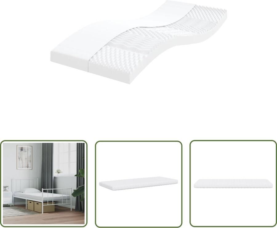 The Living Store Schuimmatras Matras 80x200x10 cm 7-Zone Duurzame Stof Schuimmatras Matras 7 Zone Matras Één Persoons Bed Witte Matras