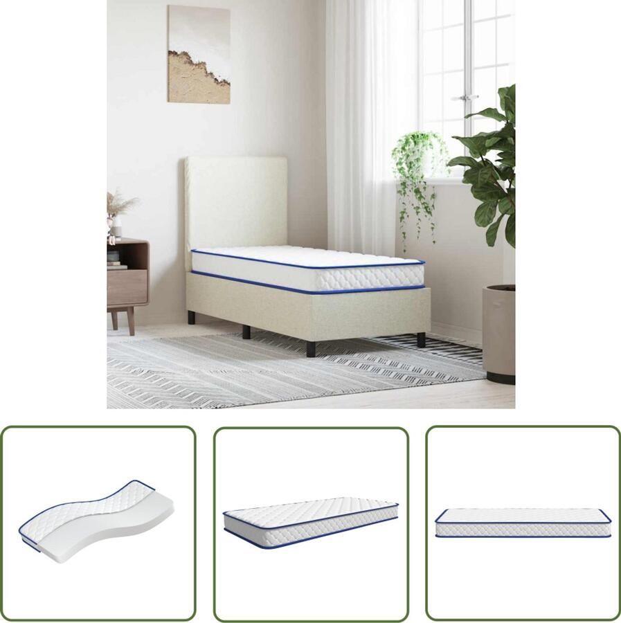 The Living Store Traagschuimmatras 80x160x17 cm wit Traagschuimmatras Matras Hoofdkussen Slaapcomfort Zachte Matras