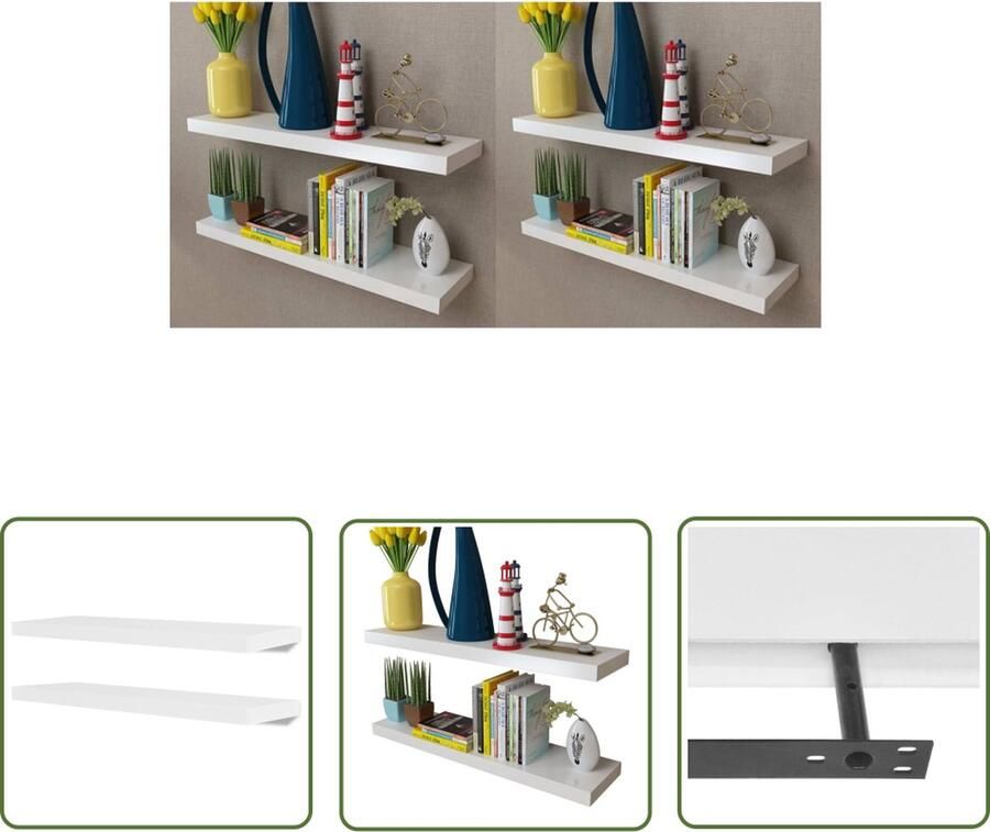 The Living Store Wandplanken 4 st 80 cm wit Wandplank Hangplank Mdf Plank Witte Wanddecoratie Opslagoplossing