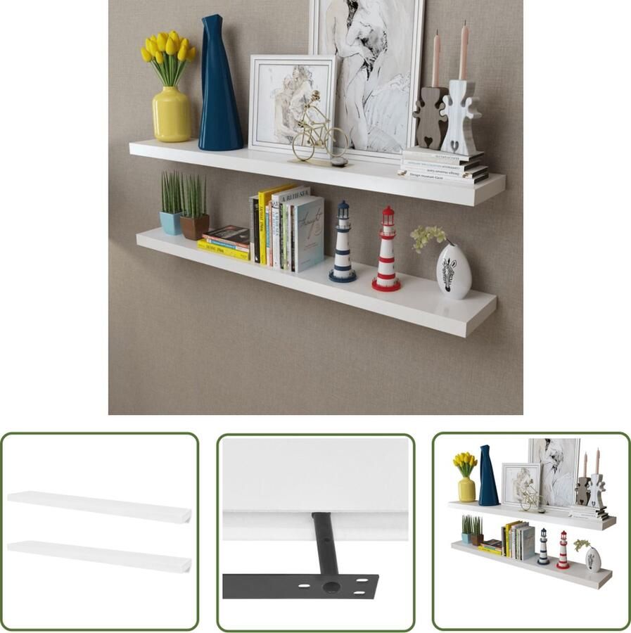 VidaXL Mdf Wandplanken Zwevende Wandplanken MDF zwevend voor boeken dvd wit 2 st Wandplanken Wit Houten Wandplanken Decoratieve Wandplanken