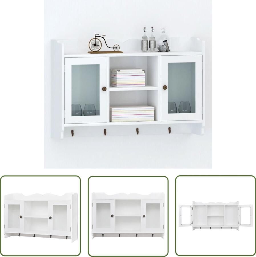 The Living Store Wandschap voor boeken DVD's MDF wit Hangend Vitrineschaps Houten Vitrinekast Displaykast Wanddecoratie Opbergkasten