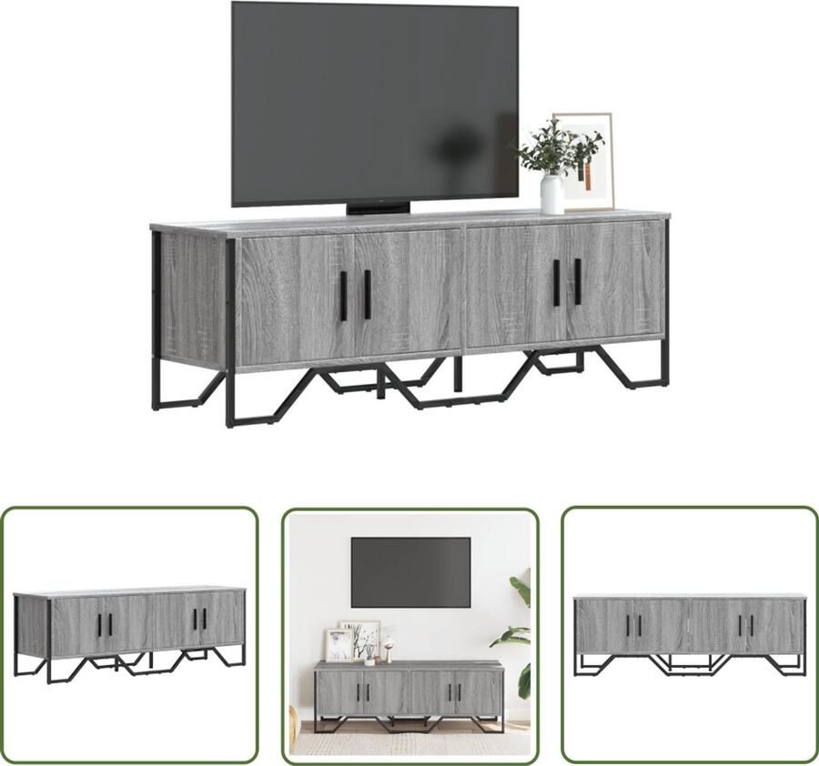 The Living Store Tv-meubel 122x34x41 cm bewerkt hout grijs sonoma eikenkleurig Tv Kast Media Kast Salontafel Houten Tv Meubel Grijze Tv Kast