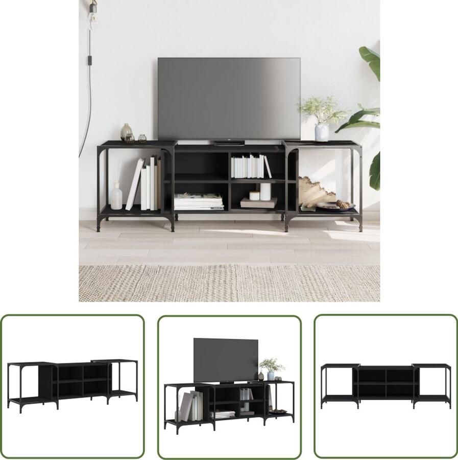 The Living Store Tv-meubel 153x37x50 cm bewerkt hout zwart Tv Kast Media Kast Zwarte Tv Kast Houten Tv Kast Industrieel Tv Meubel