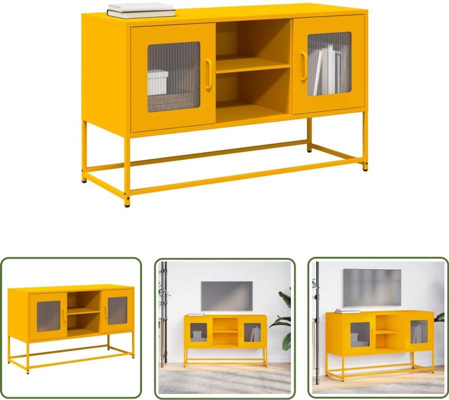 VidaXL Tv-meubel 100 5x39x60 5 cm staal mosterdgeel Tv-meubel Media Kast Salontafel Opbergkast Mustard Geel