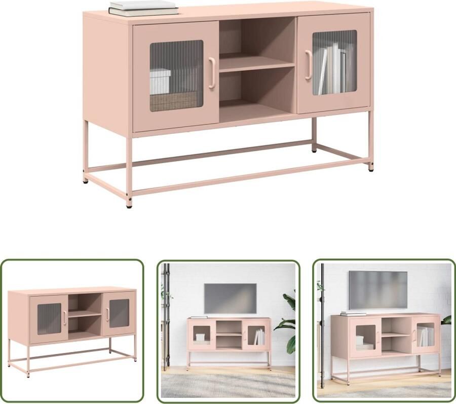 The Living Store Tv-meubel 100 5x39x60 5 cm staal roze Tv-meubel Media Kast Salontafel Opbergkast Roestvrijstalen Tv-meubel