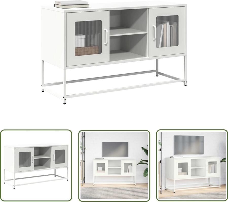 The Living Store Tv-meubel 100 5x39x60 5 cm staal wit Tv-meubel Media Kast Salontafel Opbergkast Zwart