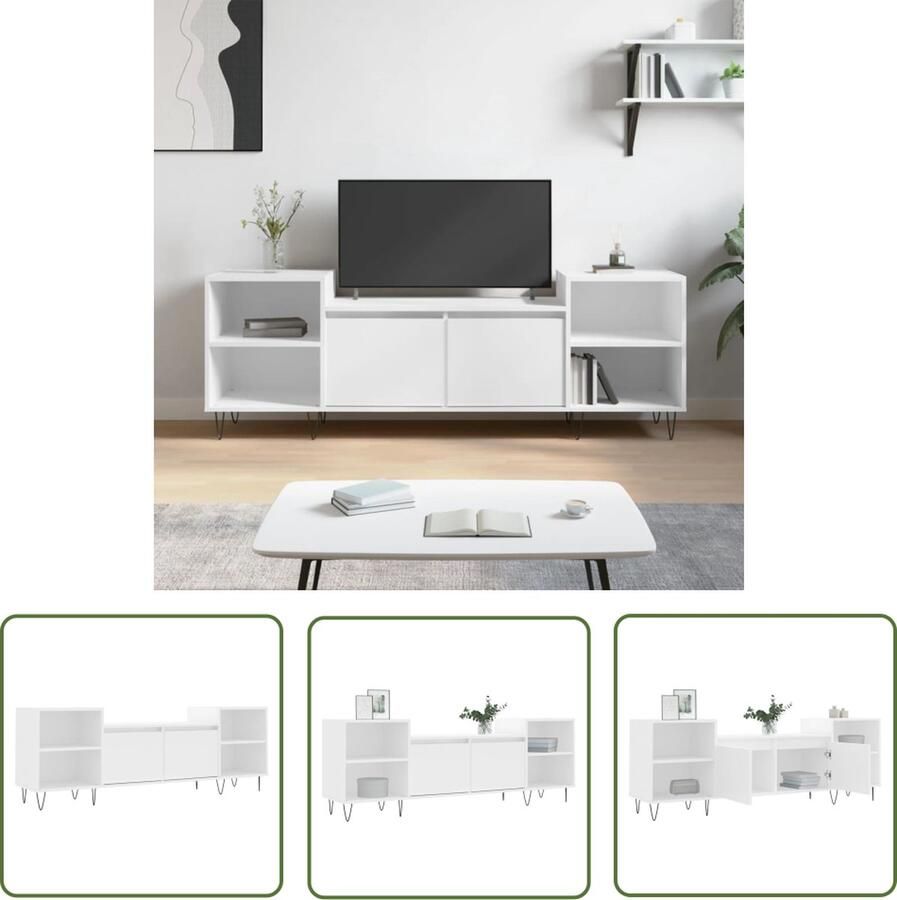 The Living Store TV-meubel wit 160 x 35 x 55 cm praktische opbergruimte Tv-meubel Media Kast Salontafel Houten Tv-kast Witte Tv-kast