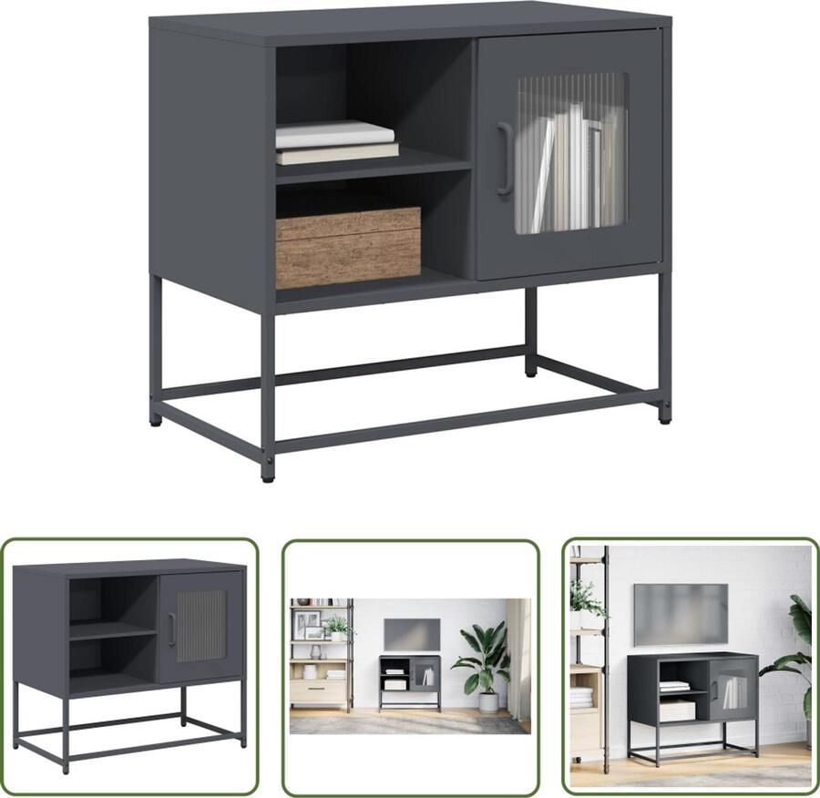 The Living Store Tv-meubel 68x39x60 5 cm staal antracietkleurig Tv-meubel Media Kast Salontafel Zwart Roestvrijstaal