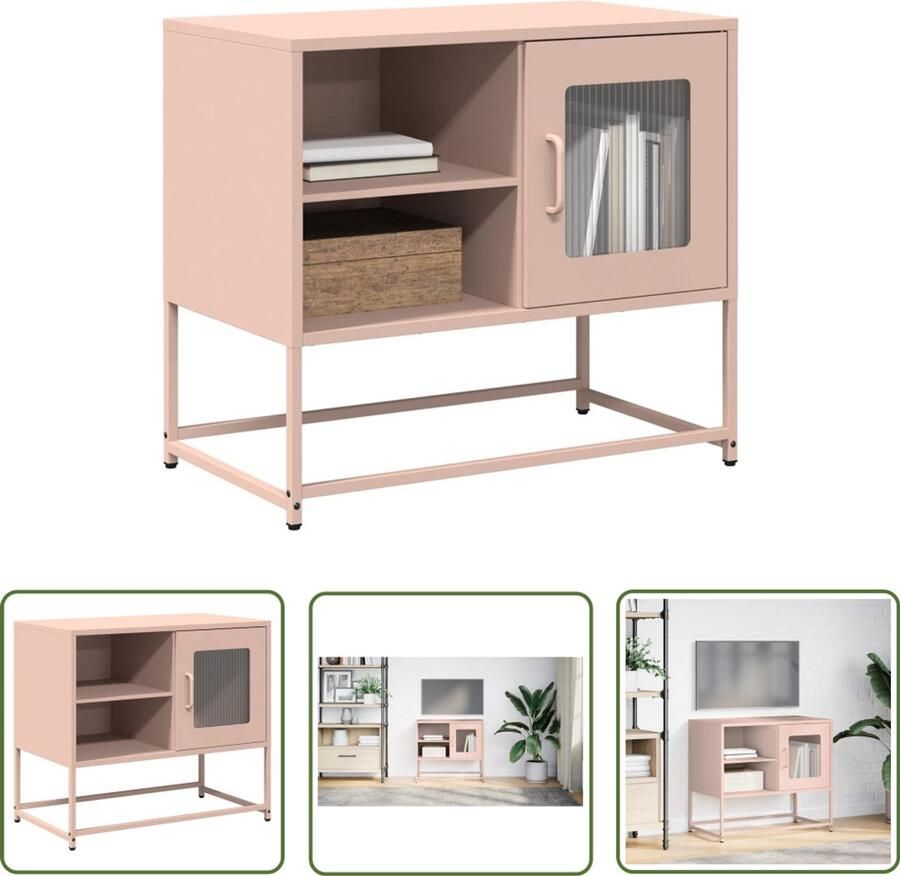 The Living Store Tv-meubel 68x39x60 5 cm staal roze Tv-meubel Media Kast Salontafel Roestvrijstalen Tv-kast Industrieel Tv-meubel