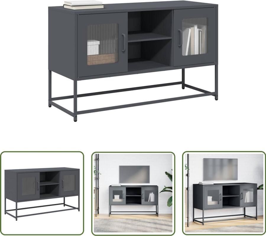 The Living Store Tv-meubel 100 5x39x60 5 cm staal antracietkleurig Tv Meubel Media Kast Salontafel Industrieel Design Zwart