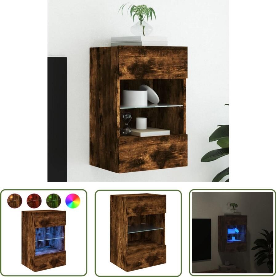 The Living Store Tv-wandmeubel met LED-verlichting 40x30x60 5 cm gerookt eiken Tv-wandmeubel Mediabox Led Verlichting Houten Kast Bruine Kast